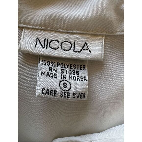 Nicola size 8 women’s French girl button up cream blouse pleated long sleeve col - Picture 6 of 7